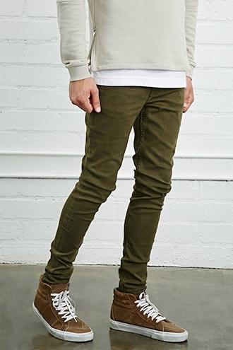 21 Men Men's  Olive Slim-fit Jeans