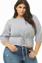 Forever21 Plus Size Striped Smocked Lace-up Top