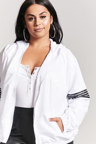 Forever21 Plus Size Hooded Stripe Windbreaker
