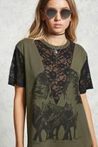 Forever21 Lace Panel Wolf Print Tee