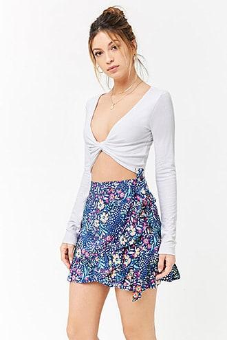 Forever21 Floral Print Mock Wrap Skort