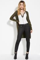 Forever21 Women's  Olive Longline Ribbed Knit Cardigan
