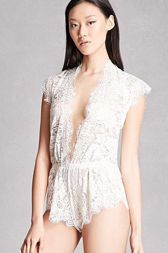 Forever21 Sheer Lace V-neck Romper