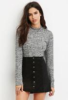 Forever21 Women's  Charcoal Mock Neck Marled Top