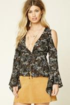 Forever21 Women's  Black & Mustard Floral Open-shoulder Top