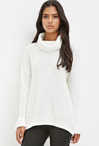 Forever21 Women's  Waffle Knit Turtleneck Sweater (cream)