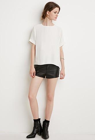 Love21 Women's Cream Contemporary Sheen Crepe Top