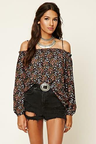 Forever21 Contemporary Floral Peasant Top