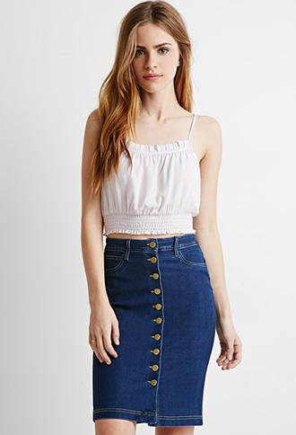 Forever 21 Buttoned Denim Pencil Skirt Dark Denim Small