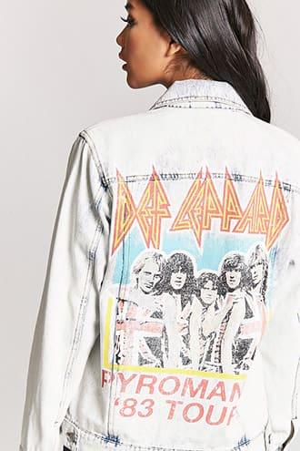 Forever21 Def Leppard Graphic Acid Wash Denim Jacket