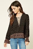 Forever21 Ornate Print Lace-up Top