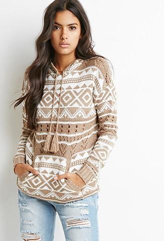 Forever21 Open Knit Geo-patterned Hoodie
