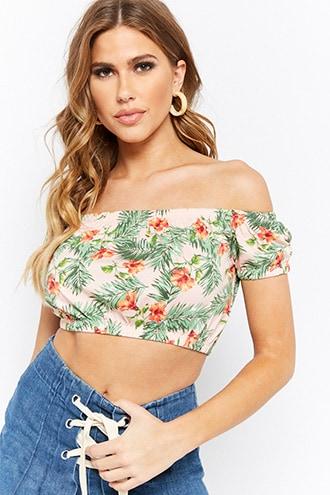Forever21 Tropical Off-the-shoulder Crop Top