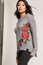 Forever21 Frayed Rose Applique Sweater