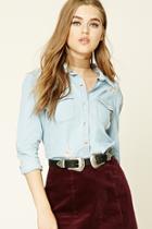 Forever21 Women's  Distressed Chambray Shirt