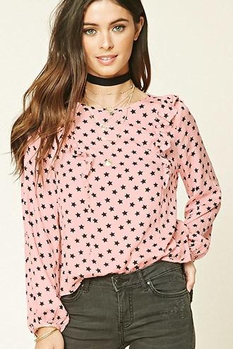 Forever21 Women's  Ruffled Star Print Top