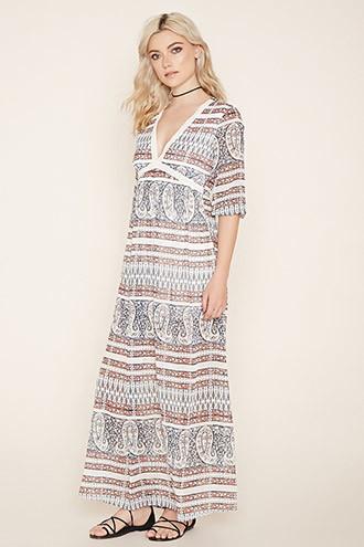 Forever21 Women's  Crochet-trim Maxi Dress