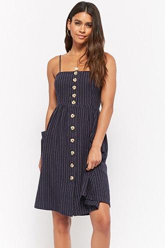 Forever21 Pinstriped Linen-blend Cami Dress
