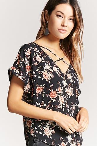 Forever21 Crisscross Floral Print Top