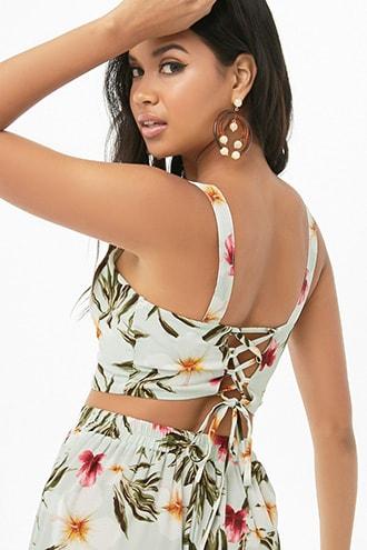 Forever21 Lace-up Floral Print Crop Top