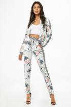 Forever21 Checkered Floral Bomber Jacket & Drawstring Pants Set