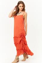 Forever21 Crinkled Ruched Ruffle-trim Maxi Dress