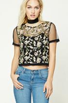 Forever21 Contemporary Floral Mesh Top