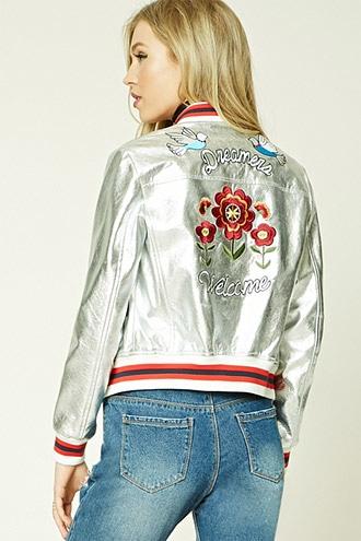 Forever21 Dreamers Metallic Varsity Jacket