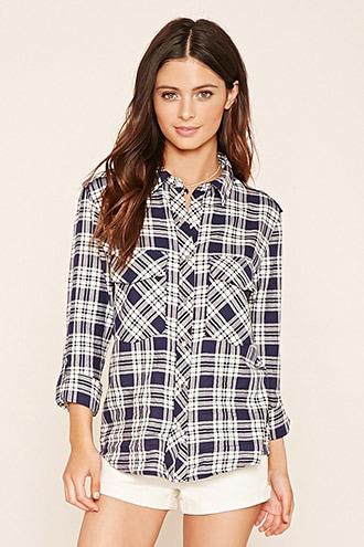 Forever21 Women's  Tartan Button-front Shirt