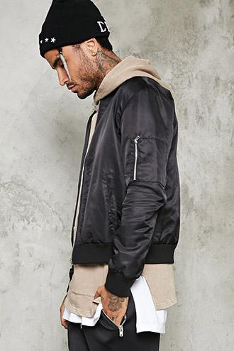 21 Men Men's  Contrast-lined Bomber Jacket