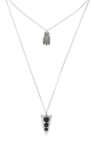 Forever21 B.silver & Black Feather Charm Necklace Set