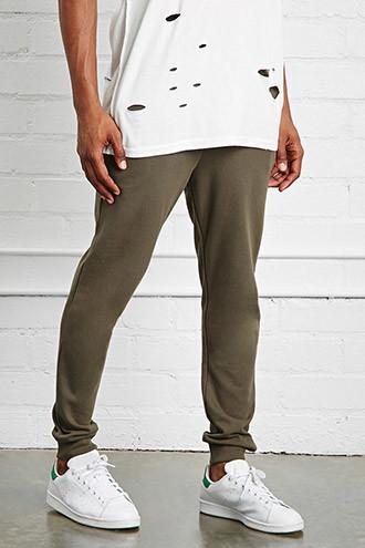21 Men Men's  Olive Drawstring Heathered Sweatpants
