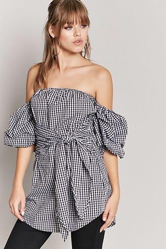 Forever21 Gingham Pickup Sleeve Tunic