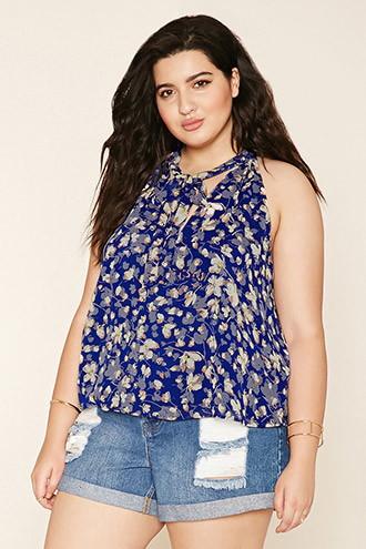 Forever21 Plus Women's  Plus Size Floral Self Tie Top