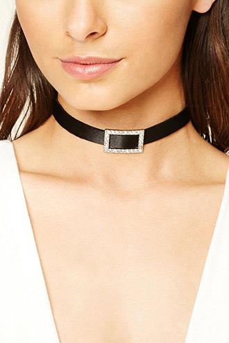 Forever21 Satin Rhinestone Buckle Choker