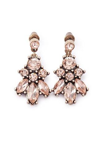 Forever21 Clustered Rhinestone Drop Earrings (pink/antic.g)
