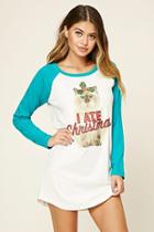 Forever21 Women's  Cream & Teal I Ate Christmas Nightdress