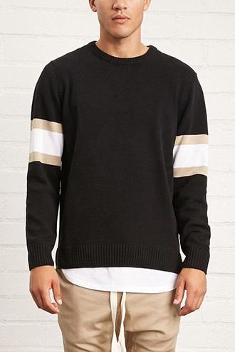 21 Men Men's  Striped Crew Neck Sweater