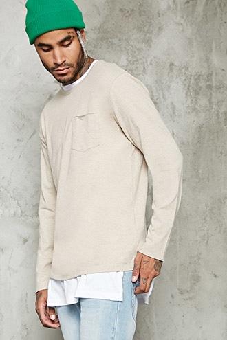 21 Men Men's  Long-sleeve Raw Pocket Tee