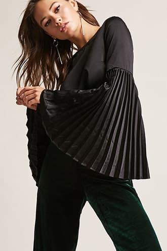 Forever21 Satin Accordion Bell Sleeve Top