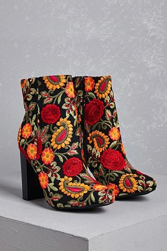Forever21 Embroidered Ankle Boots