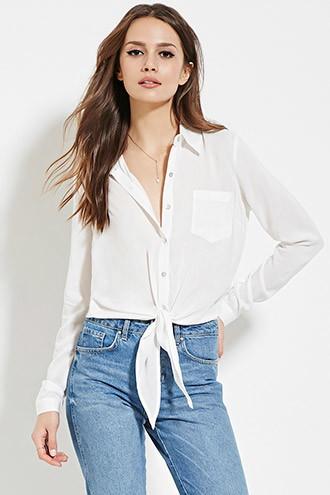 Love21 Women's  Contemporary Knot-front Shirt