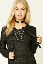 Forever21 Women's  Black Marled Knit Lace-up Sweater