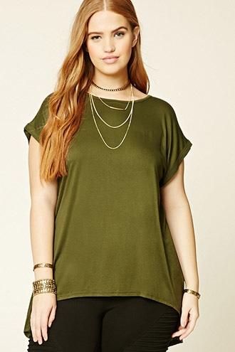 Forever21 Plus Women's  Olive Plus Size Slit-back Top
