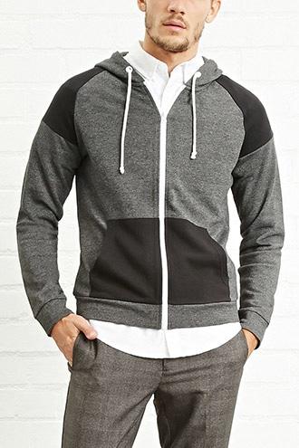 21 Men Men's  Contrast-panel Zippered Hoodie
