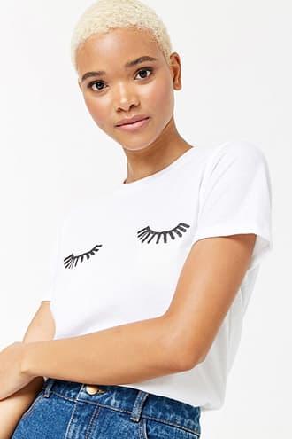 Forever21 Glittered Eyelash Graphic Tee