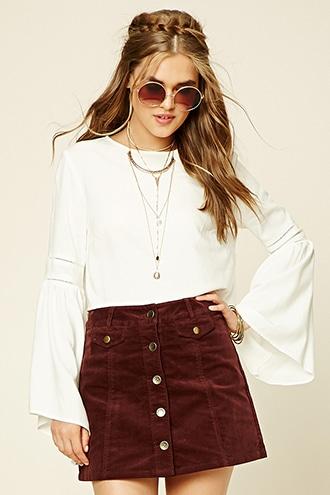 Forever21 Women's  Chocolate Corduroy Button-front Skirt