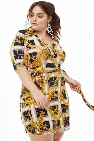 Forever21 Plus Size Brocade Print Plaid Mini Dress