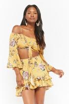 Forever21 Floral Open-shoulder Top & Ruffle Skirt Set