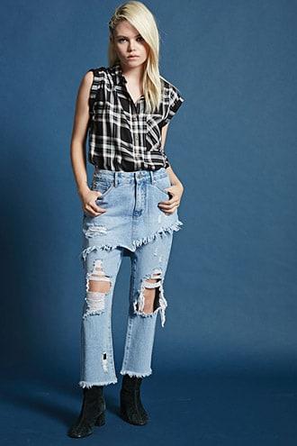 Forever21 Distressed Skirt-overlay Jeans